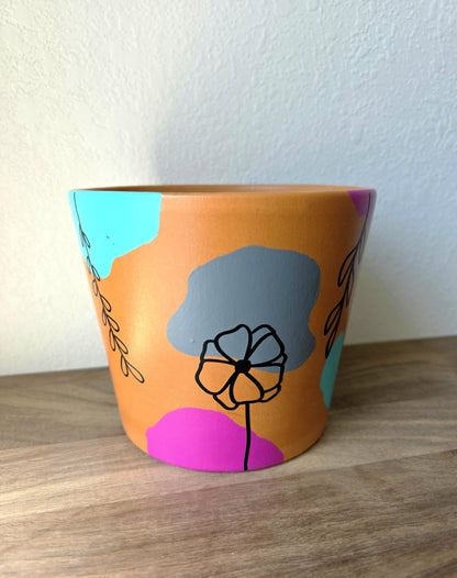 Mixed Media Terracotta Planter Pot: Boho Floral Design