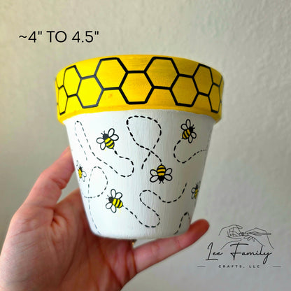 Mixed Media Terracotta Planter Pot: Honey Bee Design