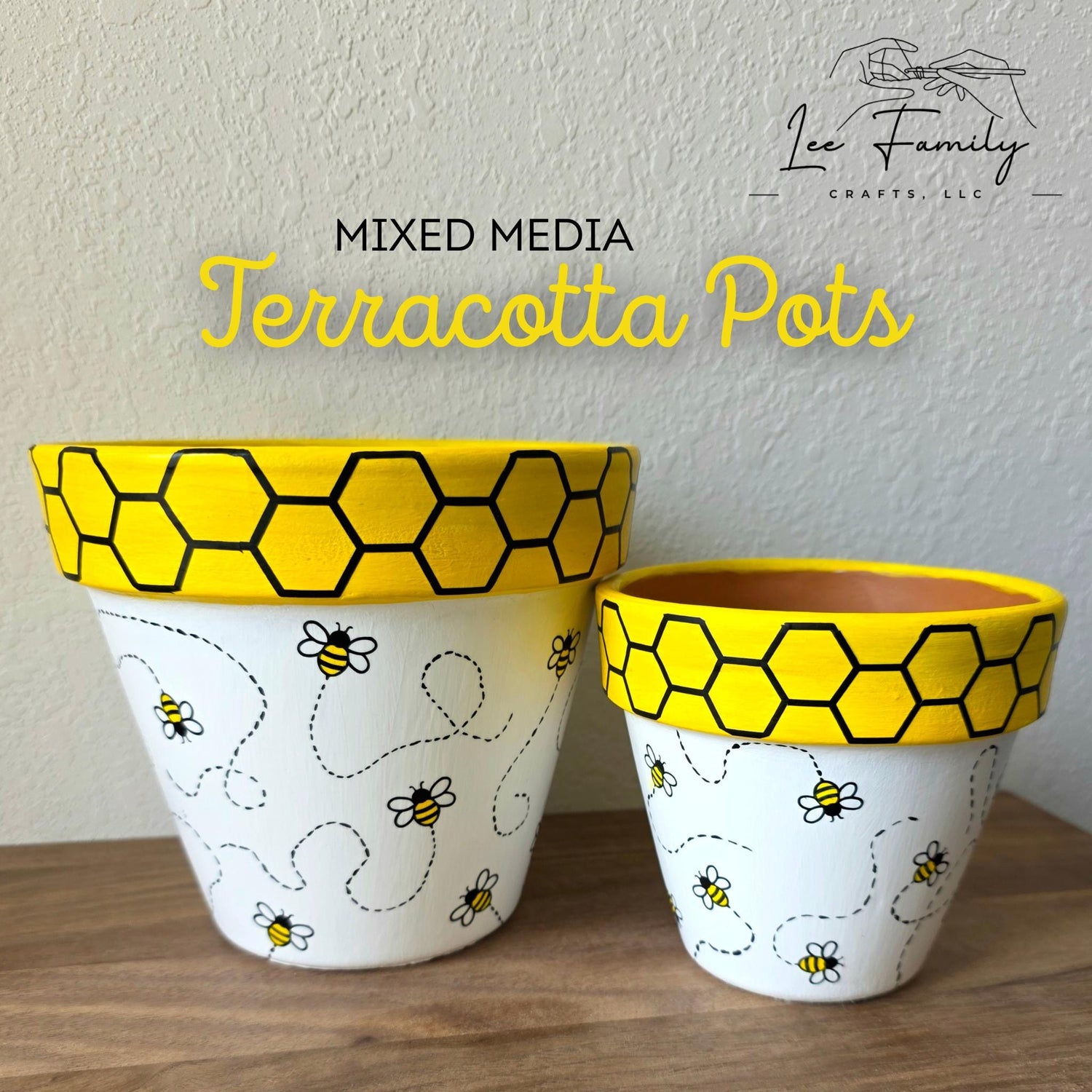 Mixed Media Terracotta Planter Pot: Honey Bee Design