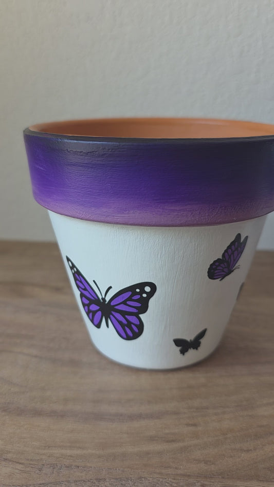Mixed Media Terracotta Planter Pot: Butterflies