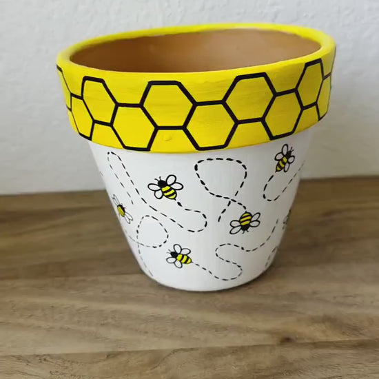 Mixed Media Terracotta Planter Pot: Honey Bee Design