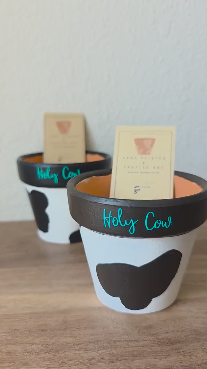 Mixed Media Terracotta Planter Pot: Western and Cow Print Design