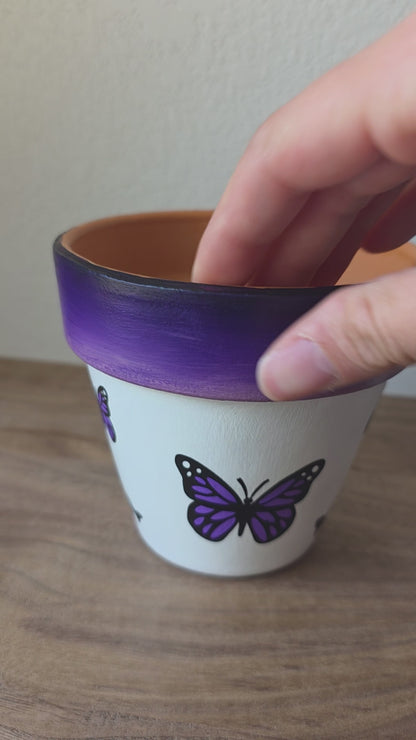 Mixed Media Terracotta Planter Pot: Butterflies